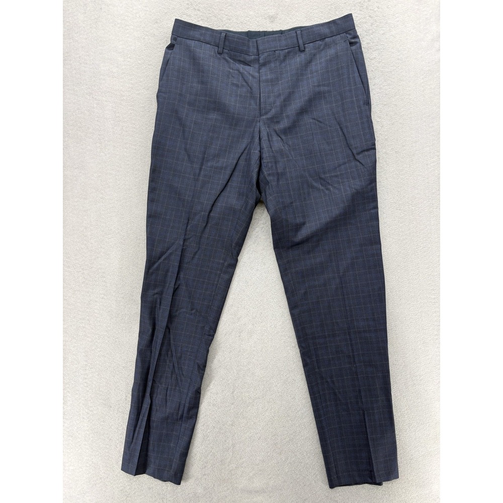 Hugo Boss Genius2 Dress Pants Mens 42 32x32 Blue Plaid Wool Silk Slim Business